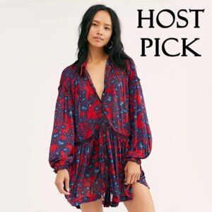NWT Free People merlot floral print tunic blouse, S